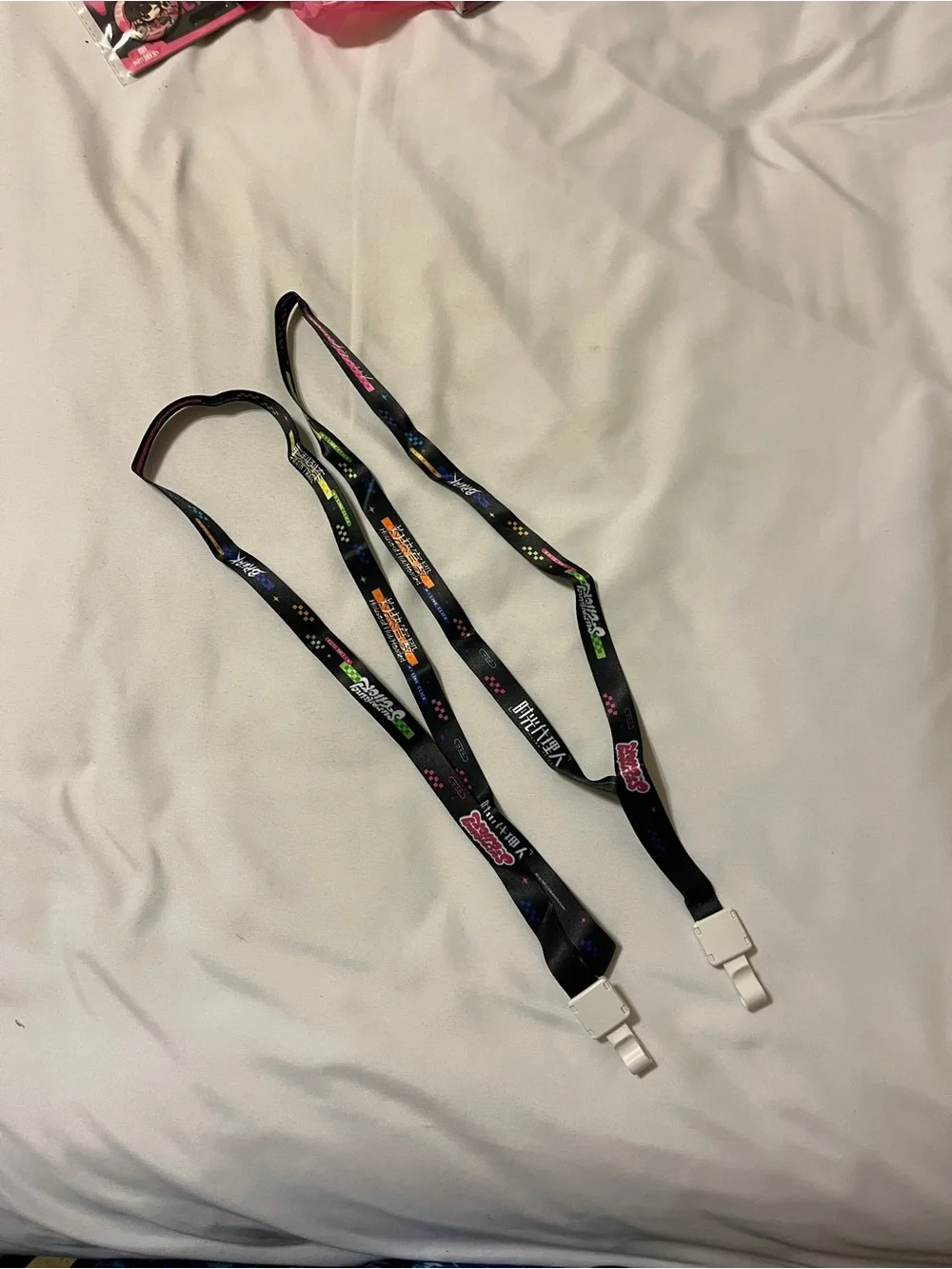 Link Click Anime Black Lanyard Strap Set White Plastic Clips 12 Inch